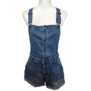 Hollister Blue Denim Jean Shorts Overalls
